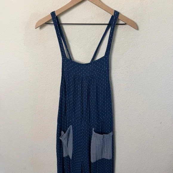 NATURAL LIFE Dakota Tie Overall Blue Polka Dot Gauze Jumpsuit Womens Size S - Picture 5 of 8